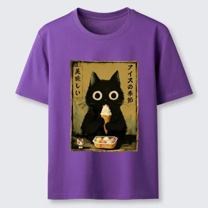 Tokyo-Tiger Black Cat Loves Ice Cream Classic T-Shirt