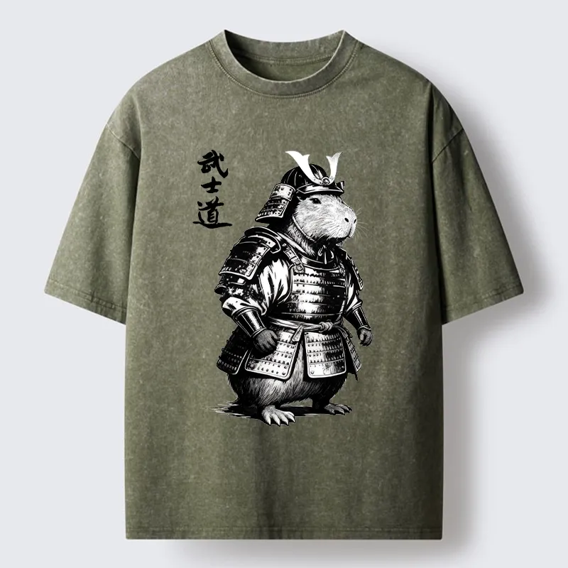 Tokyo-Tiger Capybara Samurai No Fear Washed T-Shirt