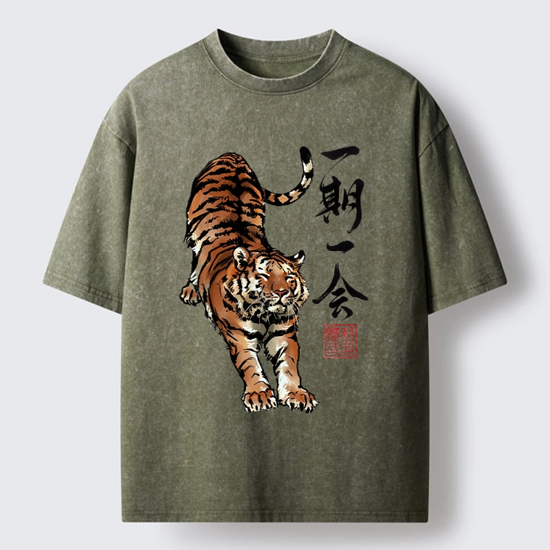 Tokyo-Tiger Japanese Ink Tiger Art Washed T-Shirt