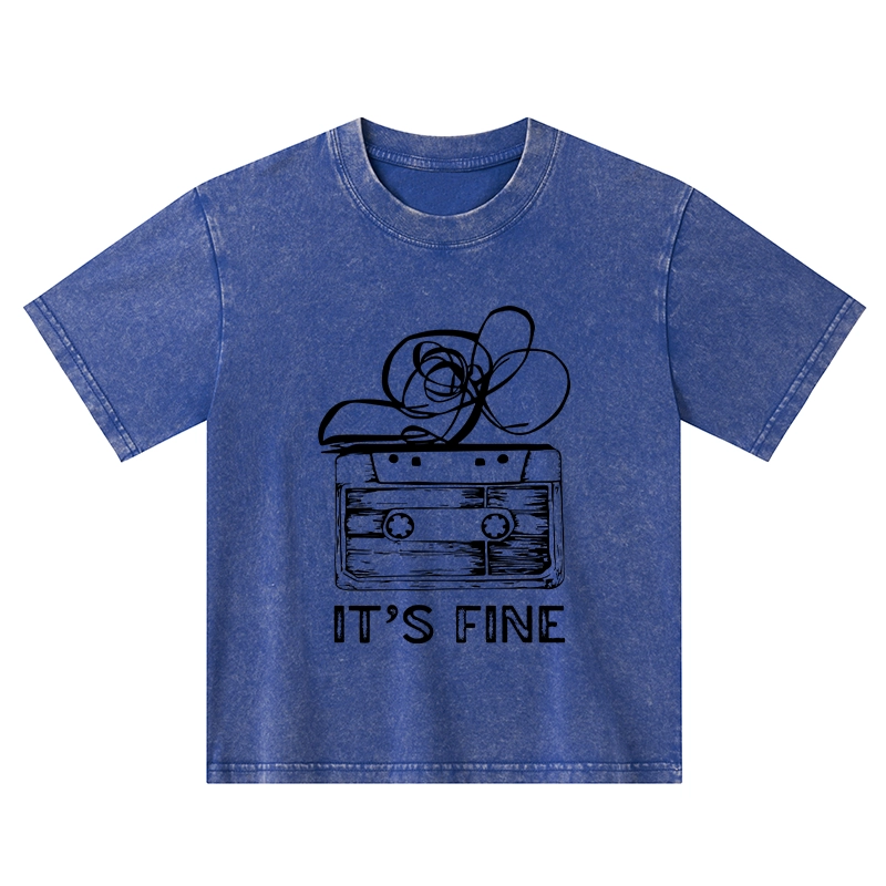 Tokyo-Tiger Cassette Fine Meme Kids Washed T-Shirt