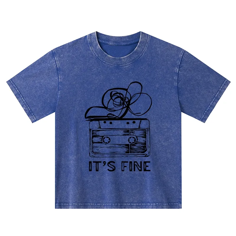 Tokyo-Tiger Cassette Fine Meme Kids Washed T-Shirt