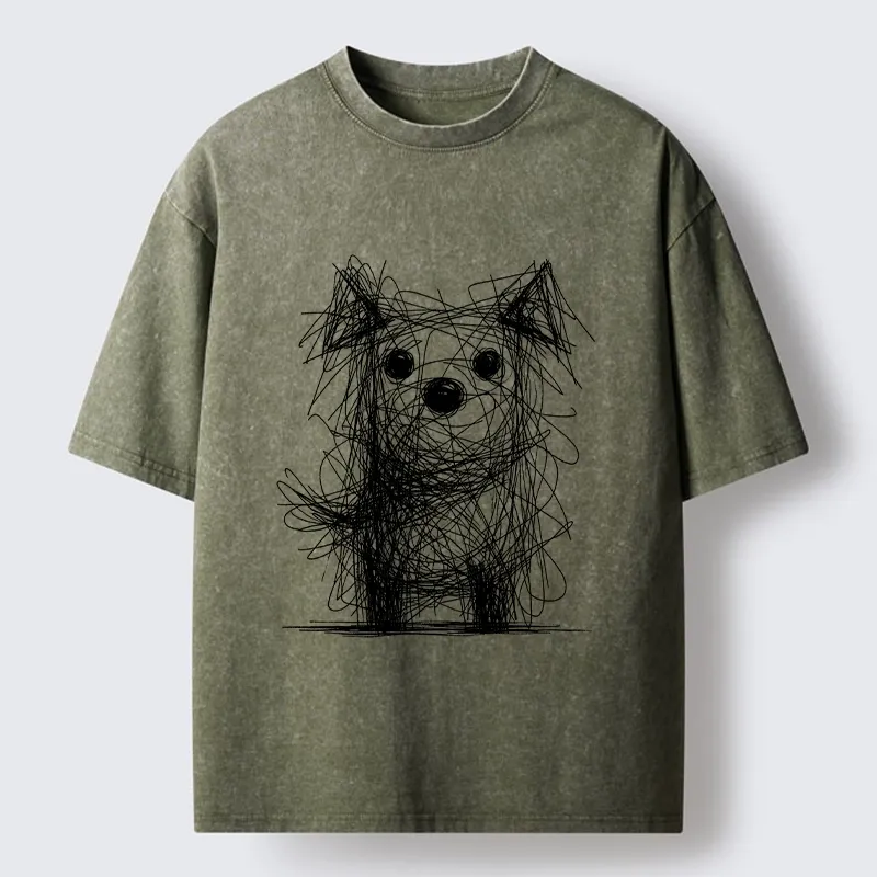 Tokyo-Tiger Scruffy Dog Chaos Art Washed T-Shirt