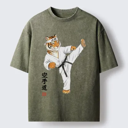 Tokyo-Tiger Karate Kick Tiger Washed T-Shirt