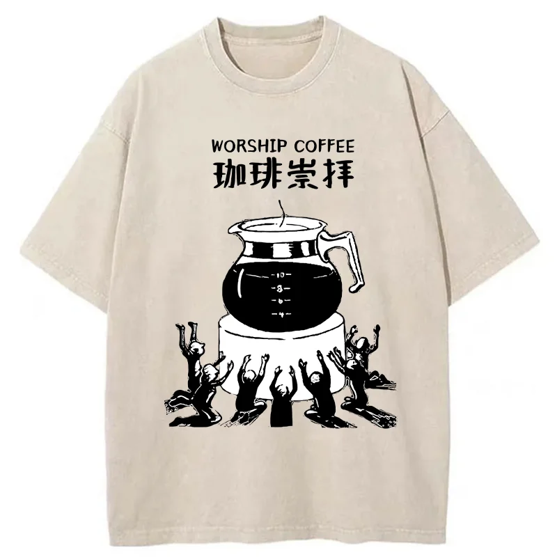 Tokyo-Tiger Worship Coffee Funny Washed T-Shirt