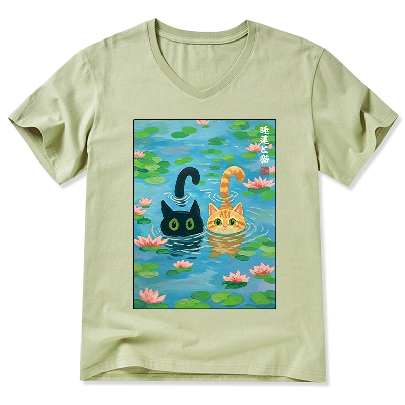 Tokyo-Tiger Cats In The Lotus Pond V-Neck Classic T-Shirt