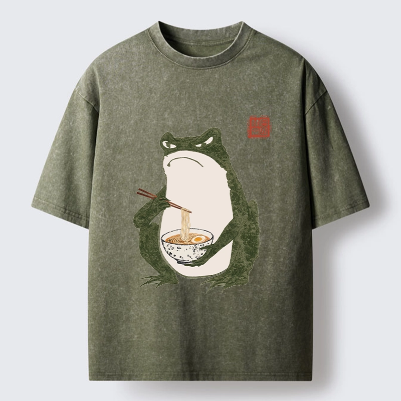 Tokyo-Tiger Grumpy Frog Loves Ramen Washed T-Shirt