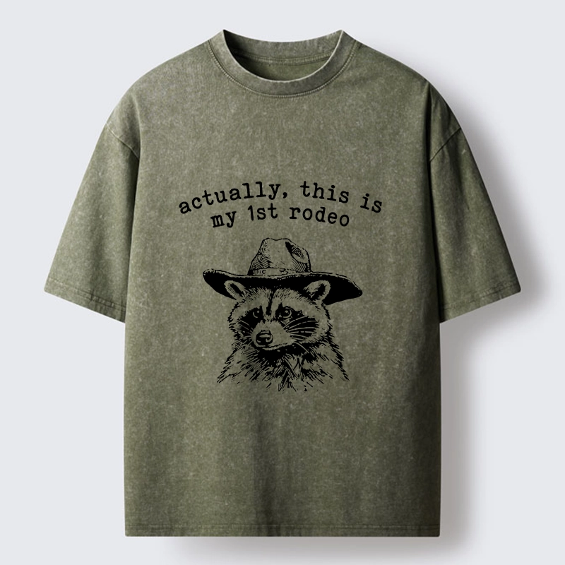Tokyo-Tiger Cowboy Raccoon First Rodeo Meme Washed T-Shirt