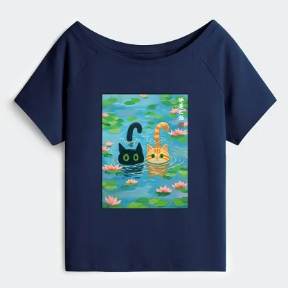 Tokyo-Tiger Cats In The Lotus Pond Off Shoulder T-Shirt