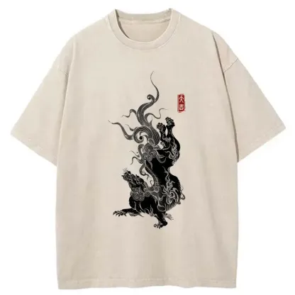 Tokyo-Tiger Japanese Mythical Beasts Washed T-Shirt