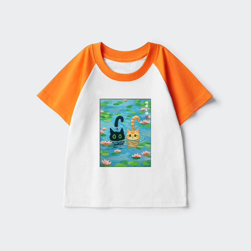 Tokyo-Tiger Cats In The Lotus Pond Kids Raglan T-shirt