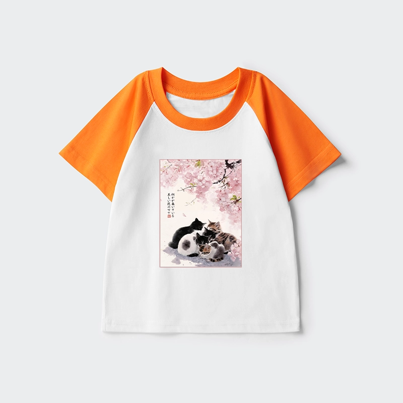 Tokyo-Tiger Cute Cats Sakura Garden Kids Raglan T-shirt