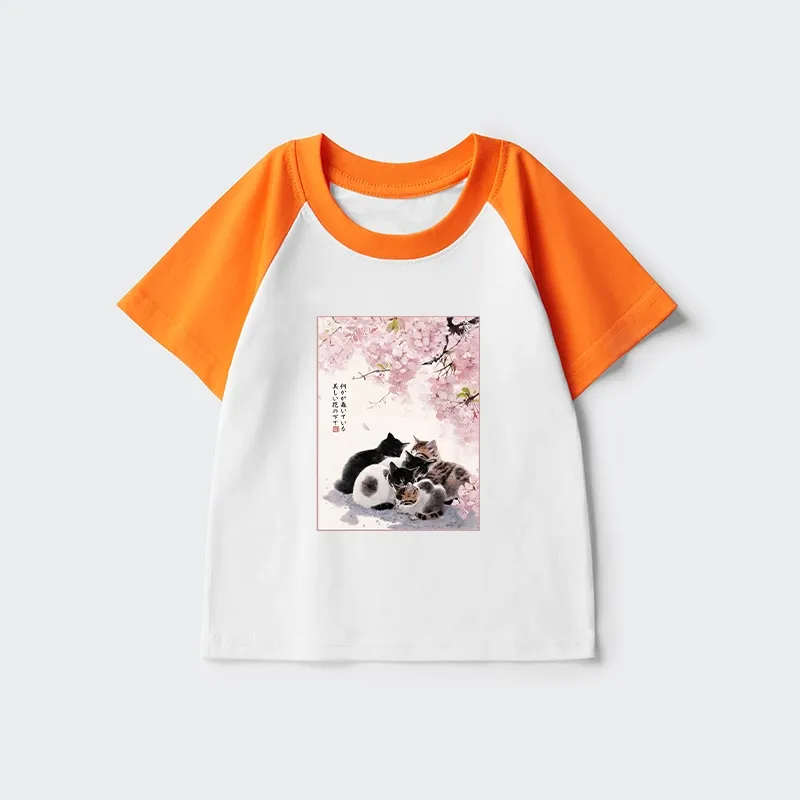 Tokyo-Tiger Cute Cats Sakura Garden Kids Raglan T-shirt