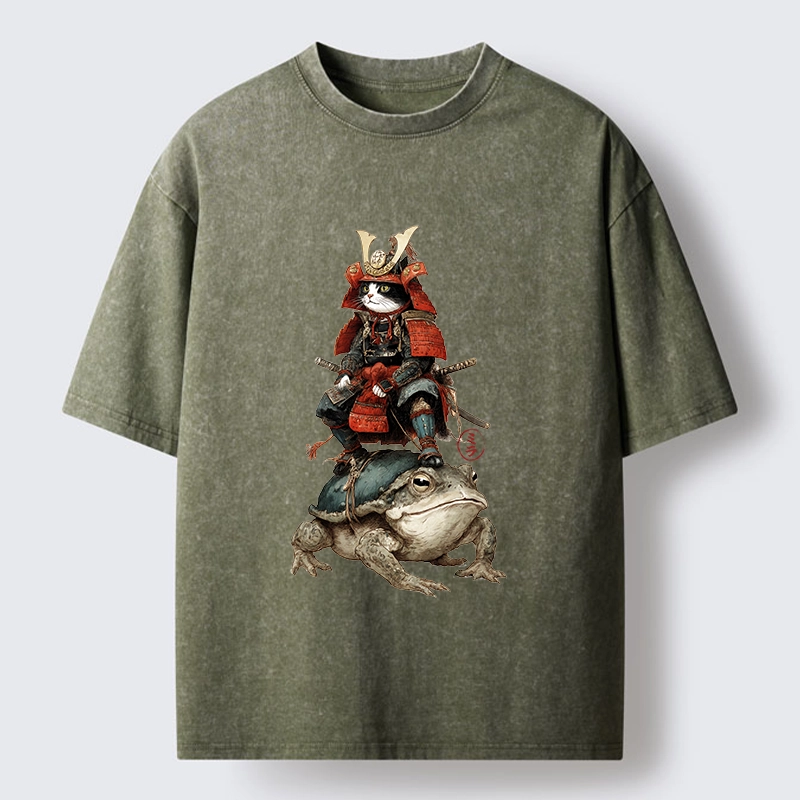 Tokyo-Tiger Japanese Samurai Cat Warrior Washed T-Shirt