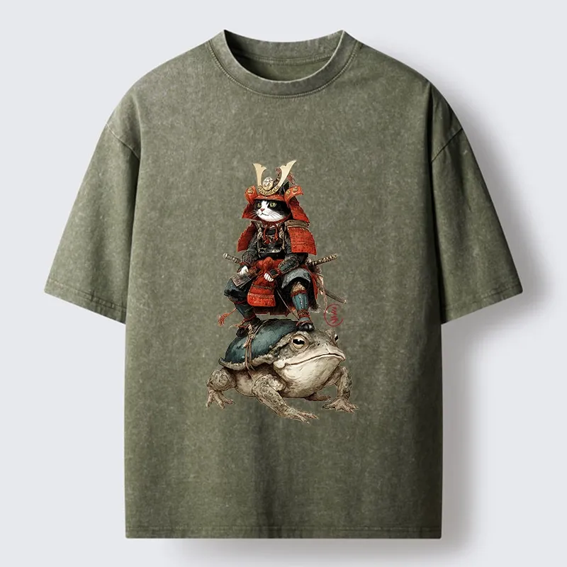 Tokyo-Tiger Japanese Samurai Cat Warrior Washed T-Shirt