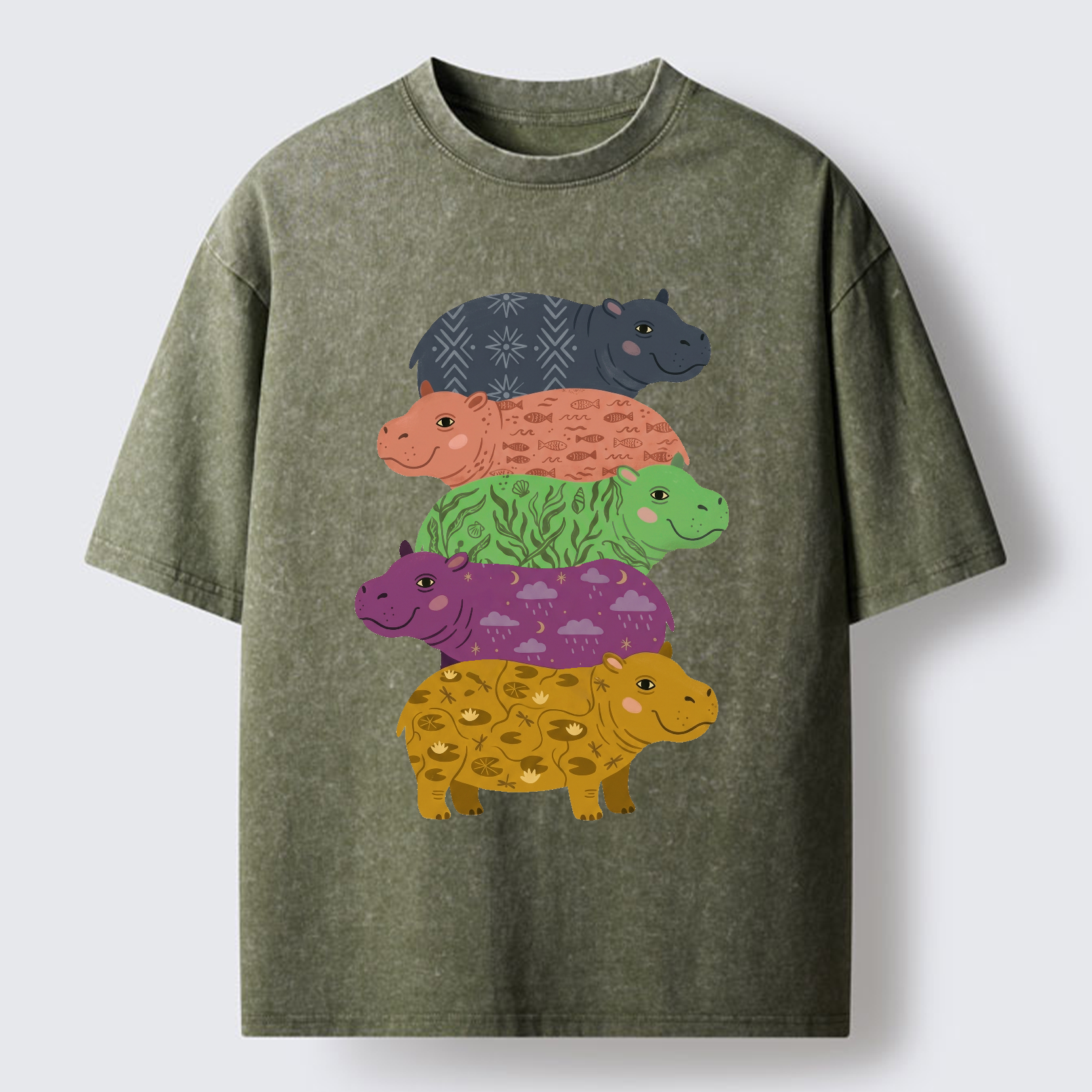 Tokyo-Tiger Stack Of Moodengs Washed T-Shirt
