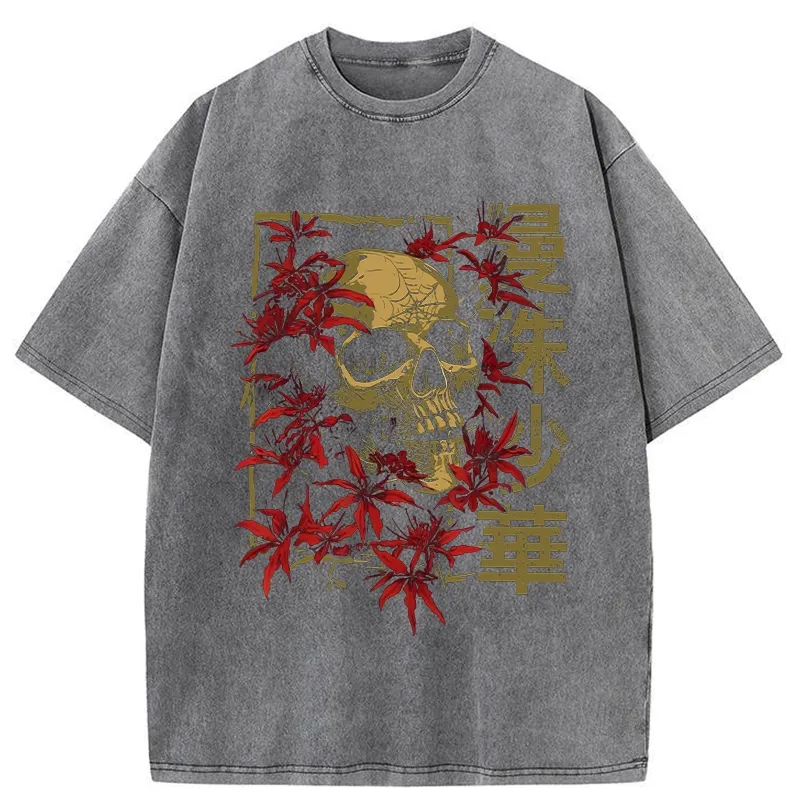 Tokyo-Tiger Skull in Lycoris Washed T-Shirt
