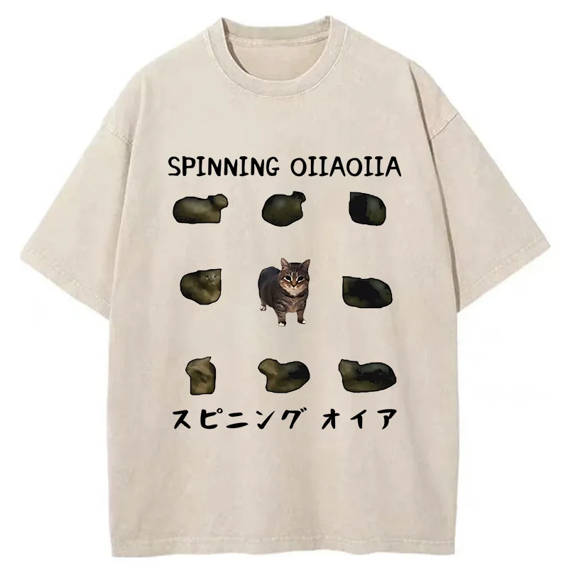 Tokyo-Tiger OIIAOIIA Funny Cat Washed T-Shirt