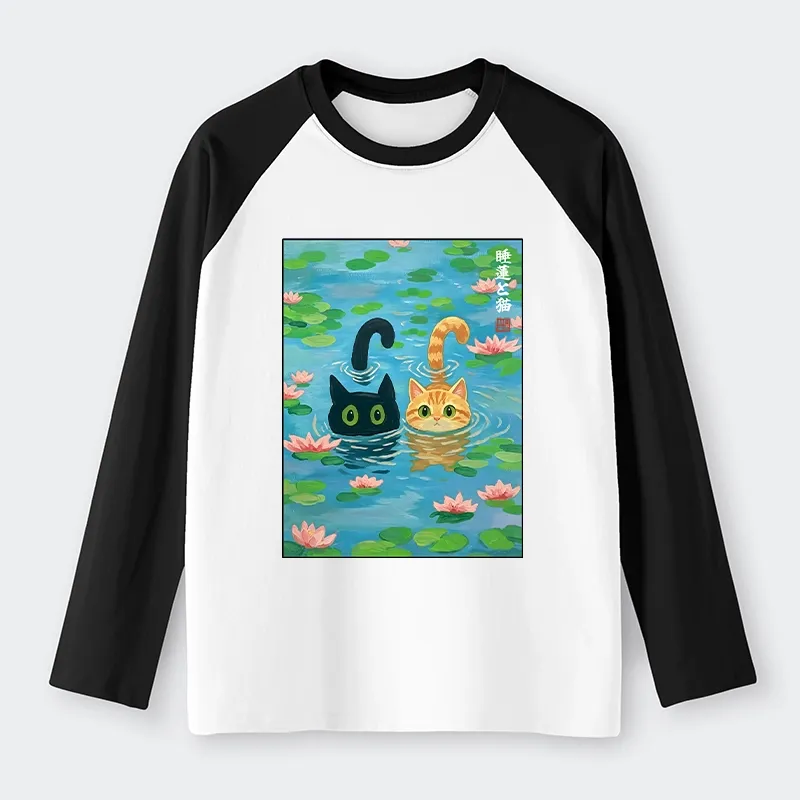 Tokyo-Tiger Cats In The Lotus Pond Raglan Long Sleeve T-shirt