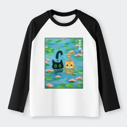 Tokyo-Tiger Cats In The Lotus Pond Raglan Long Sleeve T-shirt