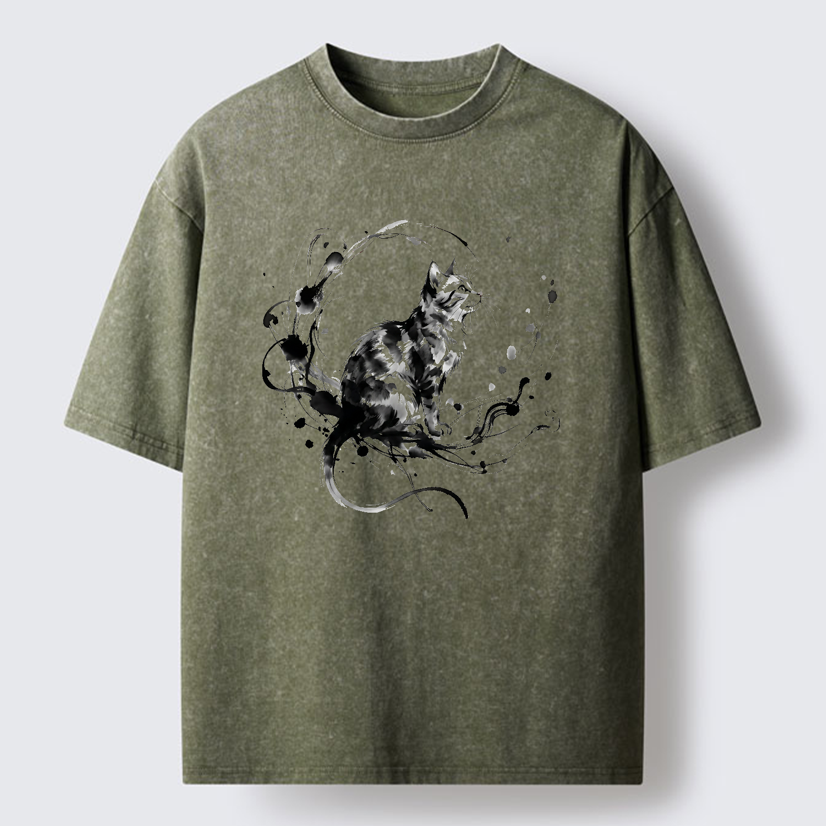 Tokyo-Tiger Ink Cat Washed T-Shirt