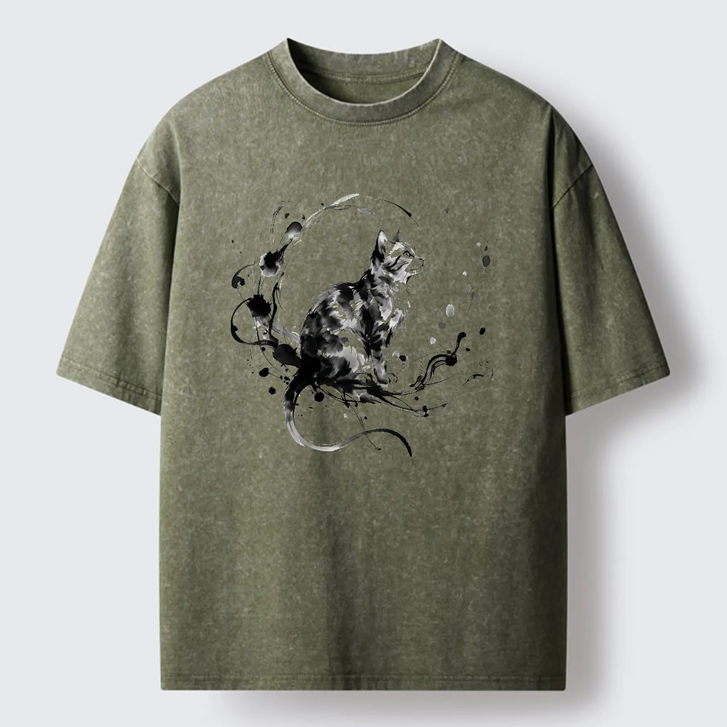 Tokyo-Tiger Ink Cat Washed T-Shirt
