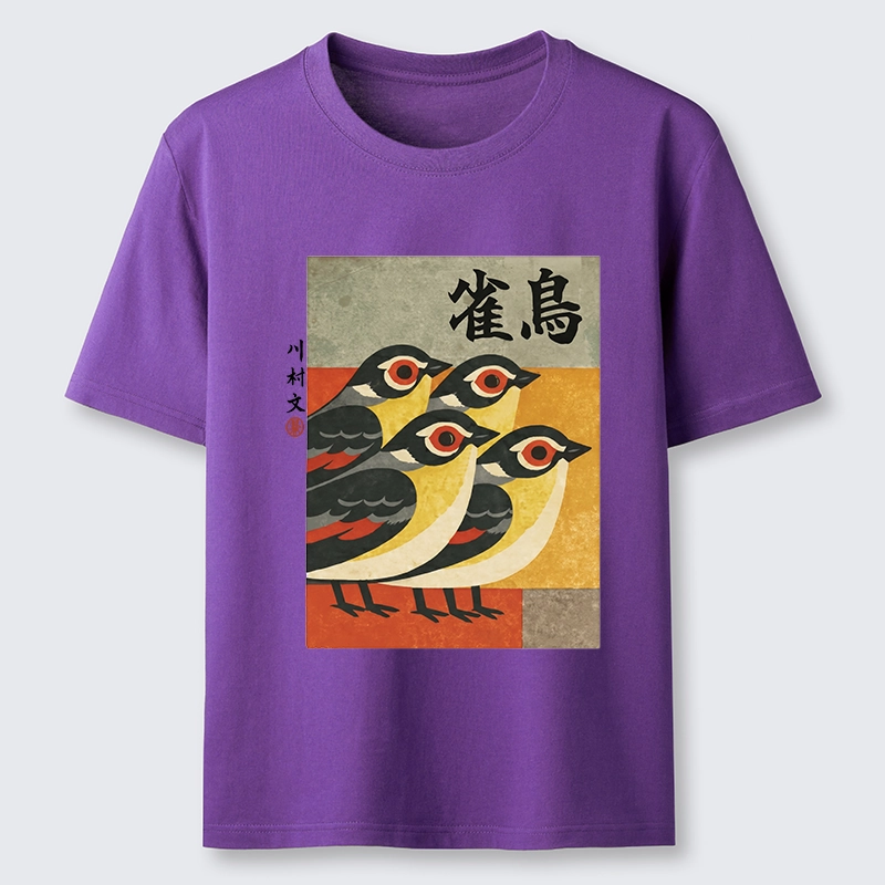 Tokyo-Tiger Cute Sparrows In Retro Japanese Print Classic T-Shirt