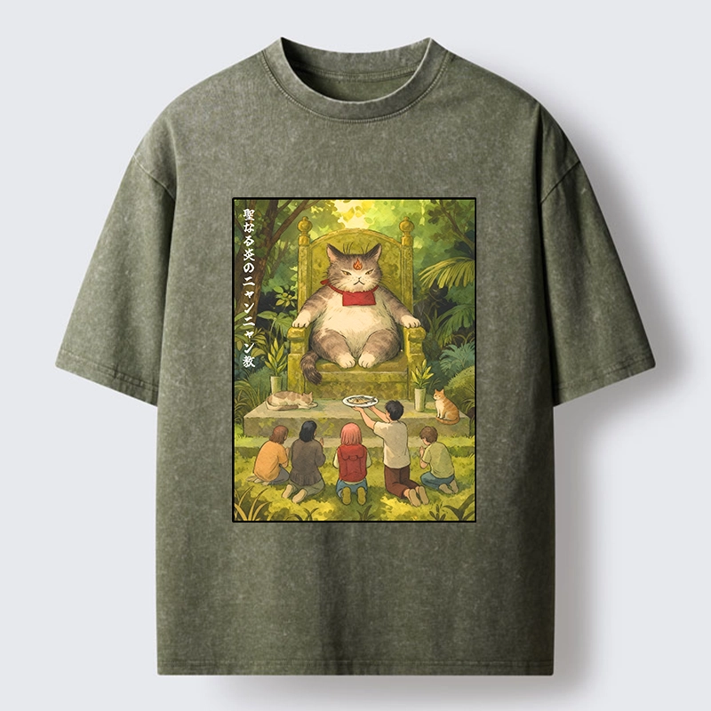 Tokyo-Tiger Cat Religion Meme With Humans Washed T-Shirt