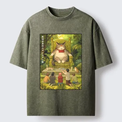 Tokyo-Tiger Cat Religion Meme With Humans Washed T-Shirt