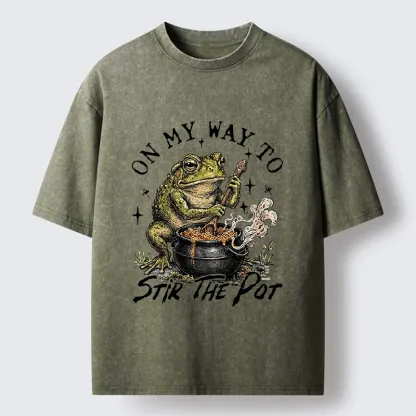 Tokyo-Tiger Frog On My Way To Stir The Pot Washed T-Shirt