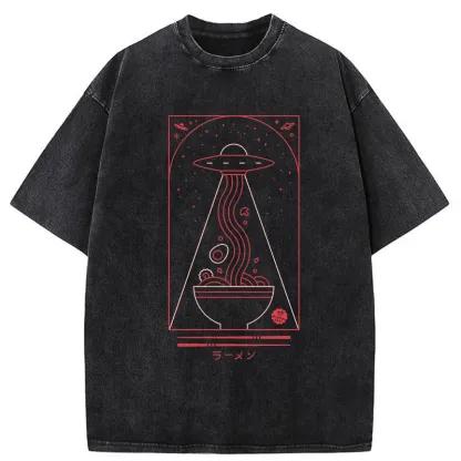 Tokyo-Tiger Funny UFO Ramen Washed T-Shirt