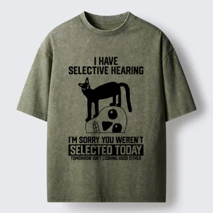 Tokyo-Tiger Cat Selective Hearing Funny Meme Washed T-Shirt
