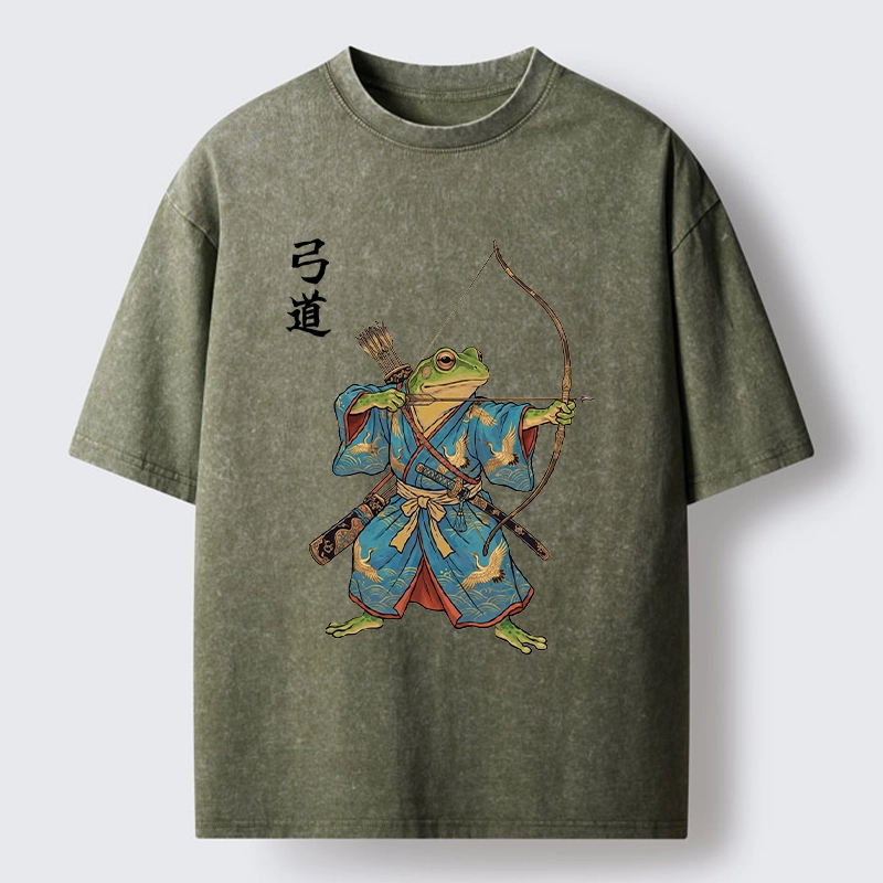 Tokyo-Tiger Frog Samurai Archery Art Washed T-Shirt