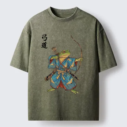 Tokyo-Tiger Frog Samurai Archery Art Washed T-Shirt