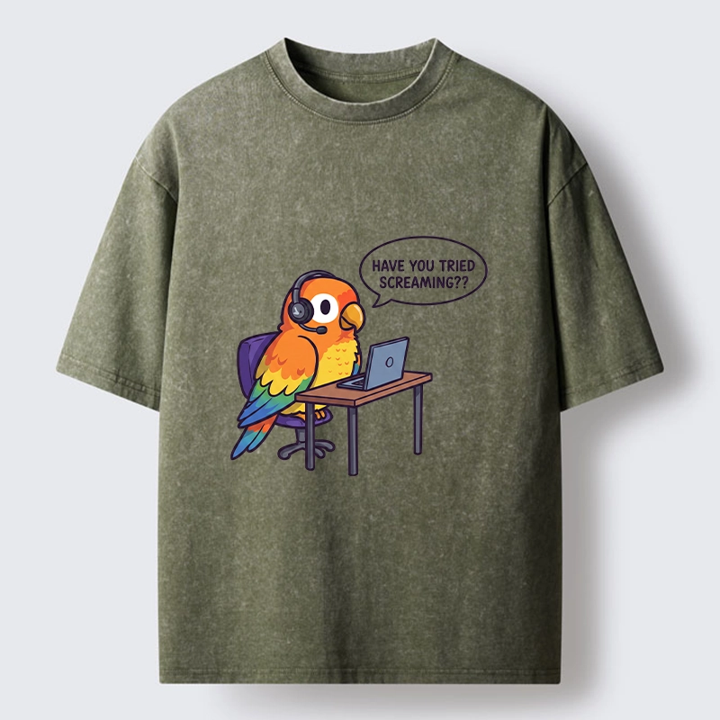Tokyo-Tiger Funny Bird Call Center Agent Washed T-Shirt