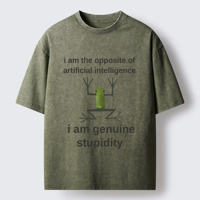 Tokyo-Tiger Genuine Stupidity Frog Meme Washed T-Shirt