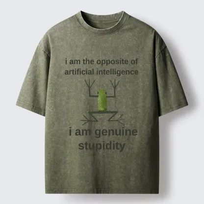 Tokyo-Tiger Genuine Stupidity Frog Meme Washed T-Shirt