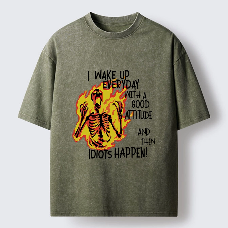 Tokyo-Tiger Skeleton With Bad Attitude Meme Washed T-Shirt