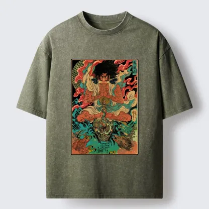 Tokyo-Tiger Classic Japanese Oni Painting Washed T-Shirt