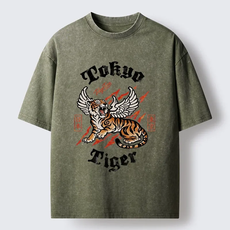 Tokyo-Tiger With Wings Art Washed T-Shirt