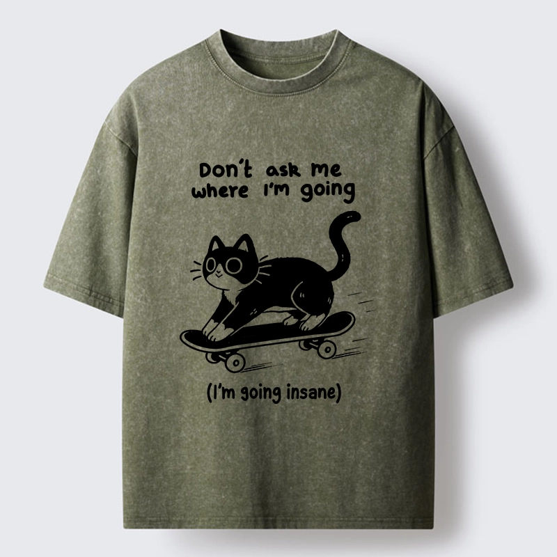 Tokyo-Tiger Black Cat Skating Away From Sanity Washed T-Shirt