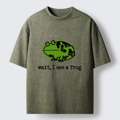 Tokyo-Tiger Silly Frog Doodle Art Washed T-Shirt