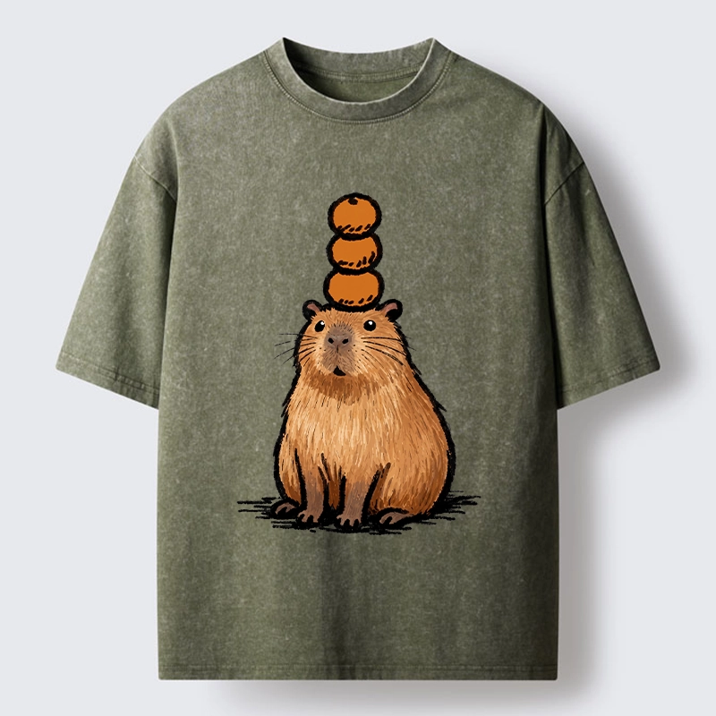 Tokyo-Tiger Funny Capybara Orange Meme Washed T-Shirt