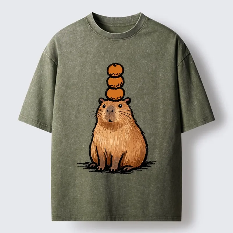 Tokyo-Tiger Funny Capybara Orange Meme Washed T-Shirt