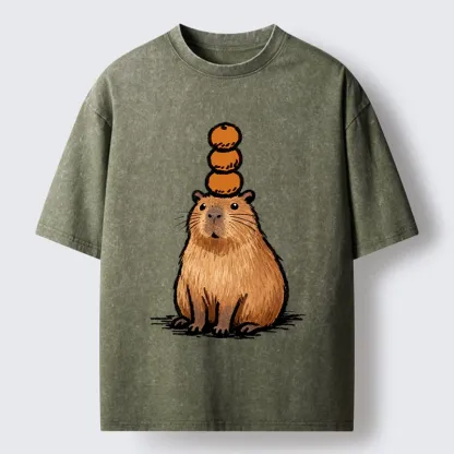 Tokyo-Tiger Funny Capybara Orange Meme Washed T-Shirt