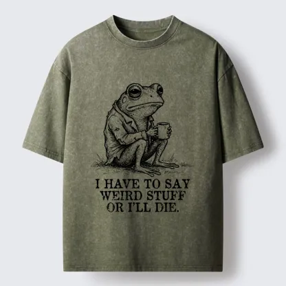 Tokyo-Tiger Frog In Suit Drinking Coffee Washed T-Shirt