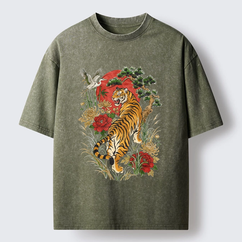 Tokyo-Tiger Majestic Tiger Under The Red Sun Washed T-Shirt