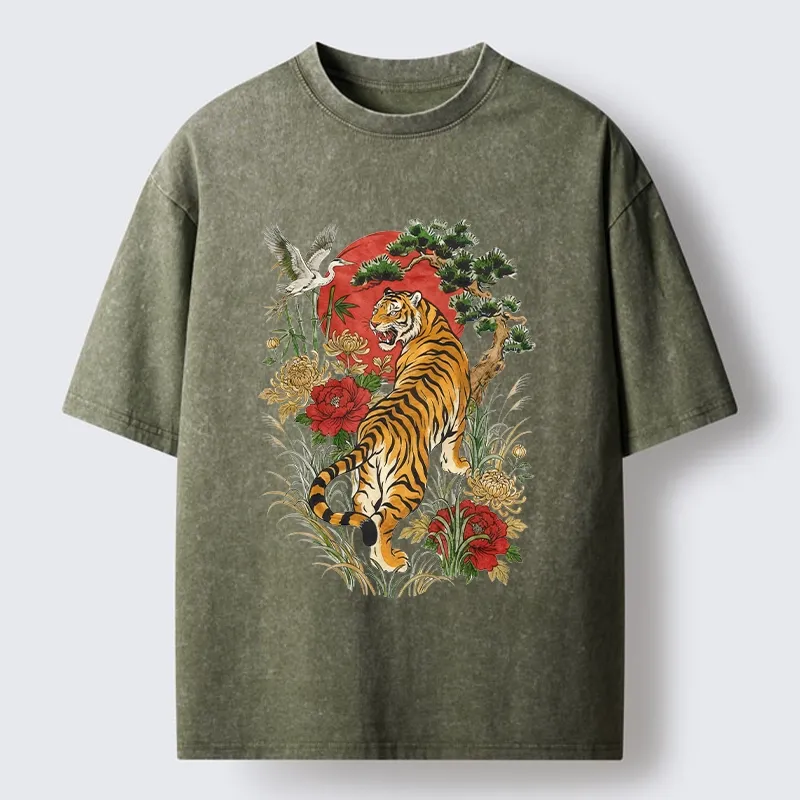 Tokyo-Tiger Majestic Tiger Under The Red Sun Washed T-Shirt