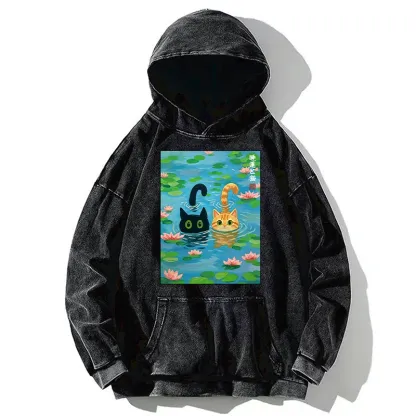 Tokyo-Tiger Cats In The Lotus Pond Washed Hoodie
