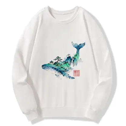 Tokyo-Tiger Whale Ink Painting Landscape Classic Sweatshirt