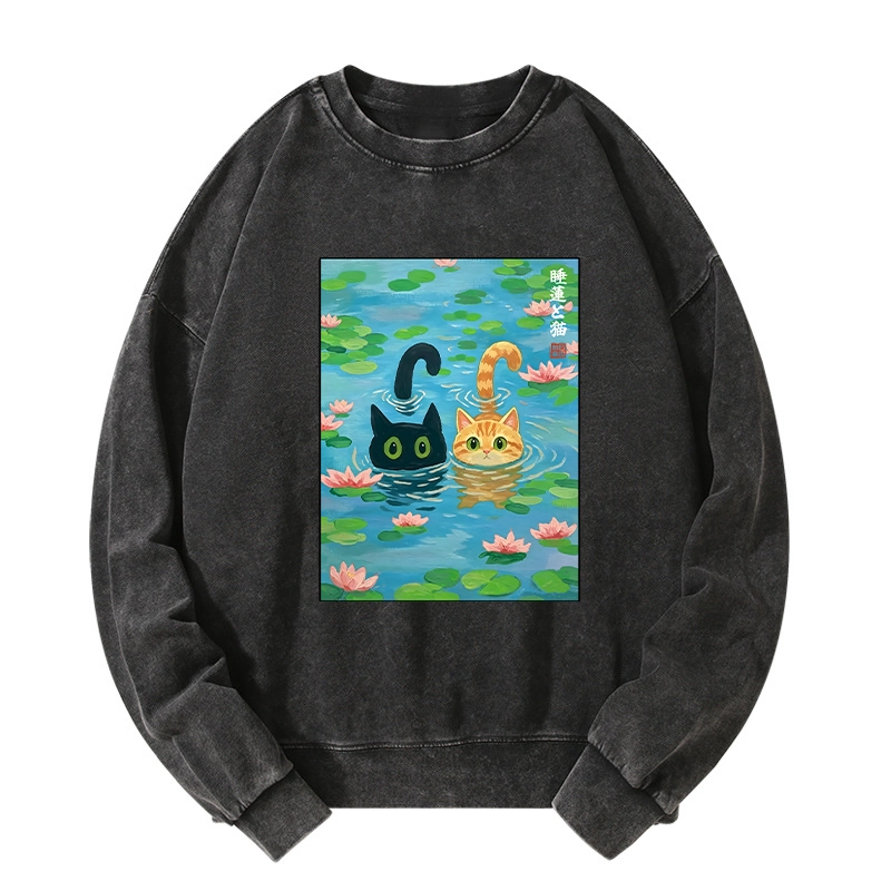 Tokyo-Tiger Cats In The Lotus Pond Washed Sweatshirt